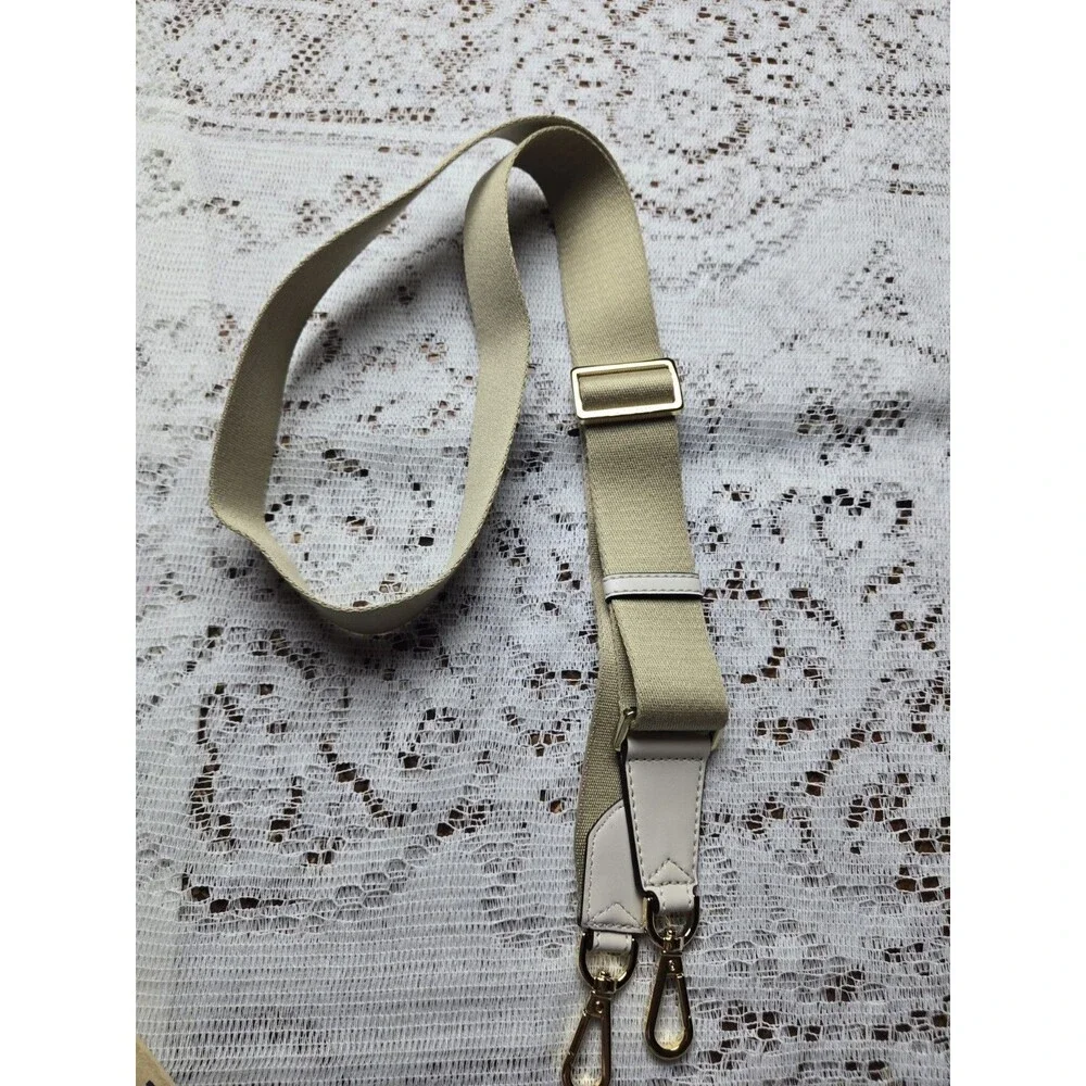 NEW Michael Kors LOGO Gold White Canvas Handbag Shoulder Webbing Strap Chambray
